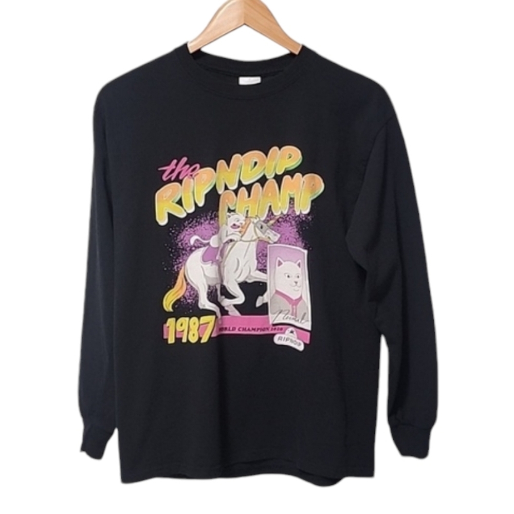 RARE 1987 RIPNDIP LIMITED EDITION Black Long Sleeve Graphic Tee S Lord Nermal - Picture 9 of 10